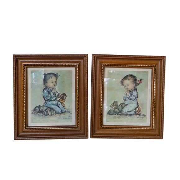 Professionally Framed Set Of 2 Prints Boy And Girl Praying by Artist Jean Bukac - Picture 1 of 8